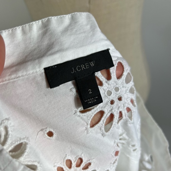 J. CREW Eyelet Boatneck White Cotton Long Sleeve Top Womens 2 - Picture 8 of 10